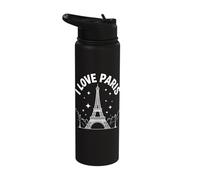 I Love Paris Eiffel Tower Night Stars Stainless Steel Insulated Water Bottle