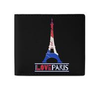 I Love Paris France Eiffel Tower Men Wallet Leather Bifold Wallets with Window Slim Minimalist Front Pocket