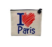 I Love Paris Travel Vacances France Linen Linen Look Makeup Bag 15 x 10 cm, linen, 15 x 10 cm, Makeup Bag