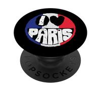 I Love Paris Vintage Grunge Smile Face French Flag design PopSockets Adhesive PopGrip