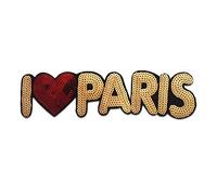 I Love Paris with Sequins - Iron on Patches Emblem Stickers Appliques, Size: 10.04 x 2.56 inches