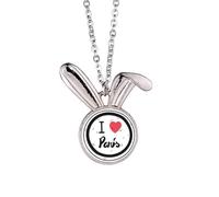 I Love Paris Words Pattern Rabbit Necklace Pendant Bunny Animal Jewelry Gift