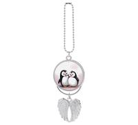 I Love Penguins Car Pendant, Rear View Mirror Hanging Ornament, Auto Decor for Rearview Mirror, Keychain Silver-Style
