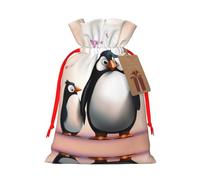 I Love Penguins Christmas Drawstring Sack Gift Bag, Lightweight And Cute In Design