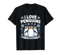 I Love Penguins Cute Snowflake Fun Design Value Graphic T-Shirt, Men, Black, XL
