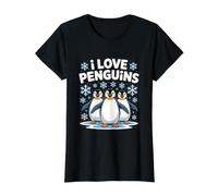 I Love Penguins Cute Snowflake Fun Design Value Graphic T-Shirt, Women, Black, S