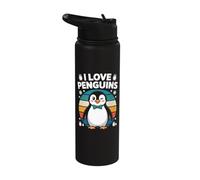 I Love Penguins Cute Winking Penguin Retro Stainless Steel Insulated Water Bottle