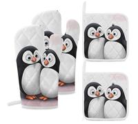 I Love Penguins Oven Mitts and Pot Holders Sets 4PCS Heat-Resistant Cooking Gloves & Potholders with Hanging Loop for Baking Grilling BBQ Home Kitchen Essentials