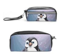 I Love Penguins Pencil Case Large Capacity Leather Pencil Pouch with Zipper, Portable Small Makeup Bag, Office Supplies Organizer for Women Men