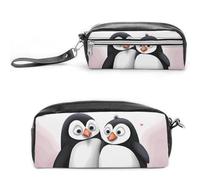 I Love Penguins Pencil Case Large Capacity Leather Pencil Pouch with Zipper, Portable Small Makeup Bag, Office Supplies Organizer for Women Men