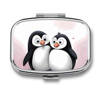 I Love Penguins Pill Box 2 Compartment Medicine Organizer Portable Pill Container Square Pill Holder for Pocket Travel Pill Case for Purse
