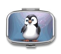 I Love Penguins Pill Box 2 Compartment, Portable Pill Case with Mirror for Pocket Purse Travel, Mini Metal Medicine Organizer for Vitamins Fish Oil