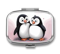 I Love Penguins Pill Box 2 Compartment, Portable Pill Case with Mirror for Pocket Purse Travel, Mini Metal Medicine Organizer for Vitamins Fish Oil