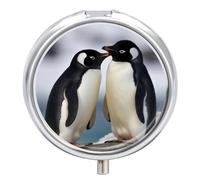 I Love Penguins Pill Box 3 Compartment Small Pill Case with Mirror for Purse & Pocket Travel Medicine Organizer Daily Medication Container Portable Pillbox Metal Medicine Box Round Meds Case
