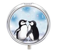 I Love Penguins Portable Pill Box with 3 Compartments, Travel Pill Case with Mirror, Round Metal Pill Box, Medicine Box to Hold Vitamins and