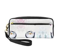 I Love Penguins Print Leather Small Makeup Bag – Reusable Cosmetic Accessories Organizer, Travel Toiletry Bag
