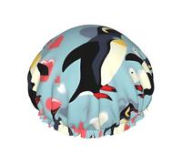 I Love Penguins Print Shower Cap Reusable Bath Cap Double Layer Bath Hair Caps, Keeps Hair Dry, Fits All Head