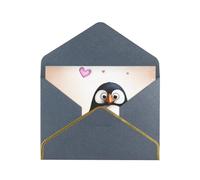 I Love Penguins Printed Pearl Paper Greeting Card, Black - Folded Blank Cards with Gold Trim for Weddings, Birthdays, Christmas