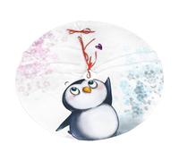 I Love Penguins Printing Christmas Tree Skirt With 3 Red Rope Ties For Merry Christmas Party Halloween Trees Decoration