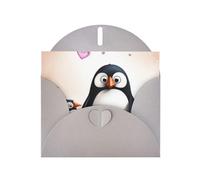 I Love Penguins Prints Pearl Paper Horizontal Festival Greeting Card for Birthday Cards and All Occasions, Gray