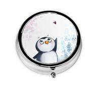 I Love Penguins This Small, Printed, Round Pill Box is a Portable Pill and Vitamin Organizer Perfect for Pockets, Purses, and Travel.