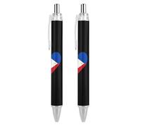 I Love Philippines Filipino Flag Heart Ballpoint Pens Retractable Blue Ink Ball Point Pen Smooth Writing Work Pen 2 PCS