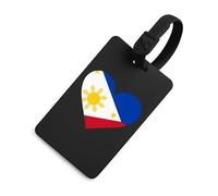 I Love Philippines Filipino Flag Heart Luggage Tag for Suitcase Cute ID Tags Travel Baggage Identifier Labels Black-Style