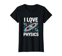 I Love Physics Cosmic Atom Formula Design Value Graphic T-Shirt, Women, Black, M