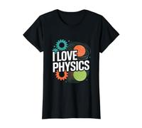 I Love Physics Enthusiast Gears Planets Value Graphic T-Shirt, Women, Black, M