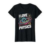 I Love Physics Gears and Atoms Enthusiast Value Graphic T-Shirt, Women, Black, L