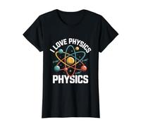 I Love Physics Physics E=MC² Atom Model Value Graphic T-Shirt, Women, Black, XS