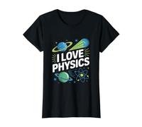 I Love Physics Universe Atoms Planets Value Graphic T-Shirt, Women, Black, S
