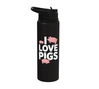 I Love Pigs Farm Animal Graphics Tees Stainless Steel Insulated Water Bottle