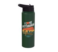 I Love Pittsburgh Cityscape Bridge Stainless Steel Insulated Water Bottle