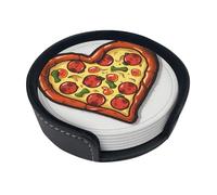 I Love Pizza Heart Coasters For Drinks Set Of 6 Leather Tea Cup Coaster Drink Coasters For Cup Kitchen Bar Home Decor Housewarming Gift