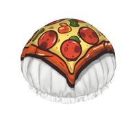 I Love Pizza Heart Shower Cap For Women Reusable Double Layers Bathing Bath Cap Hair Caps Waterproof Elastic Band Ladies Spa Salon Shower Hat Hair Caps