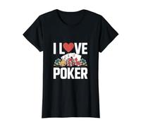 I Love Poker Casino Cards Chips Game Value Graphic T-Shirt, Women, Black, M