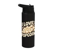 I Love Popcorn Fun Snack Time Statement Stainless Steel Insulated Water Bottle