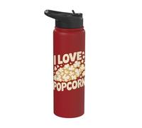 I Love Popcorn Fun Snack Time Statement Stainless Steel Insulated Water Bottle