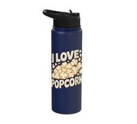 I Love Popcorn Fun Snack Time Statement Stainless Steel Insulated Water Bottle