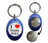 I Love Pork Pies - Blue Plastic Shopping Trolley £1 Coin Key Ring