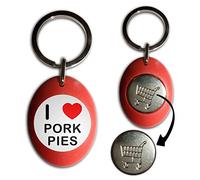 I Love Pork Pies - Red Plastic Shopping Trolley £1 Coin Key Ring