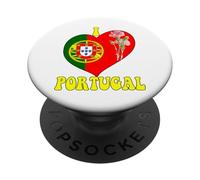 I Love Portugal Proud Portuguese Flag Heart Carnation Design PopSockets Adhesive PopGrip