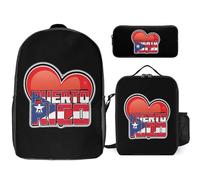 I Love PR U.S. State 3-Piece Casual Backpack with Lunch Box And Pencil Case Funny Rucksack Set for Travel Work