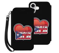 I Love PR U.S. State Printed Flip Wallet Leather Phone Case Card Slots Compatible with iPhone 16 Series