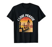 I Love Prague Retro Charles Bridge Travel Value Graphic T-Shirt, Men, Black, M