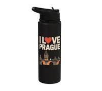 I Love Prague Skyline Bridge Heart Stainless Steel Insulated Water Bottle