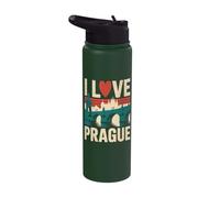 I Love Prague Skyline Heart Bridge Design Stainless Steel Insulated Water Bottle