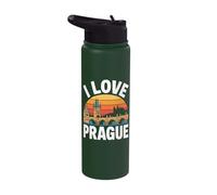 I Love Prague Sunset Castle Bridge Stainless Steel Insulated Water Bottle
