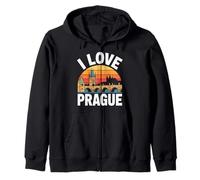 I Love Prague Sunset Castle Bridge Zip Hoodie